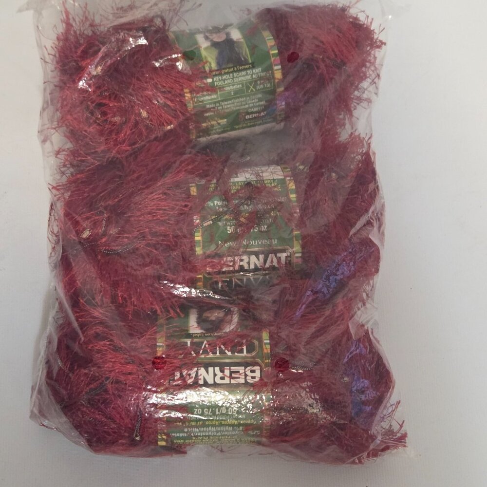 Bernat Envy Eyelash Yarn Luxury Red 41 Yards Each Sealed Pack of 3 Skeins 66530